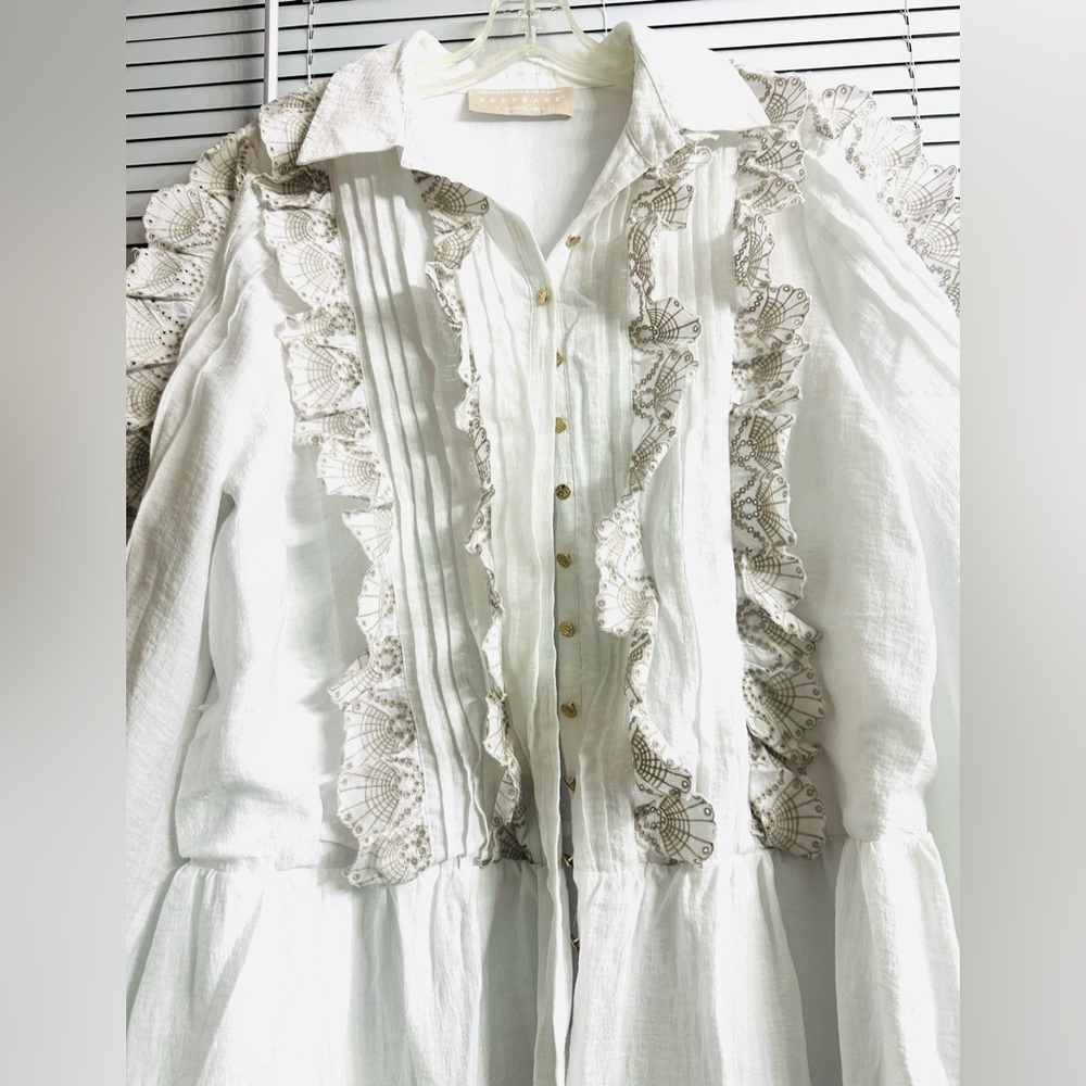 Keepsake the Label White Lace Ruffles Long Puff Sleeves Mini Dress US L-8/UK 12 - Picture 4 of 9